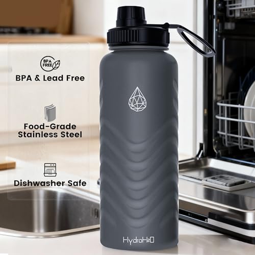 32oz Stainless Steel Insulated Water Bottle, 48H Ice Cold & 24H Hot, Leak-Proof Wide Mouth Lids (Straw & Spout), BPA-Free Bottles, Mens Water Bottle for Gym, Hiking, Travel - Grey - color: Gray, size: 32 Ounces