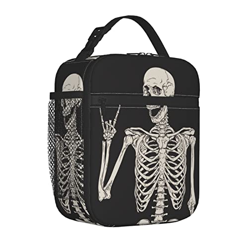 YETTA YANG Halloween Skeleton Funny Skull Portable Lunch Bag Insulated Lunch Box Reusable Totes For Women Men Work Picnic Camping - color: Black20
