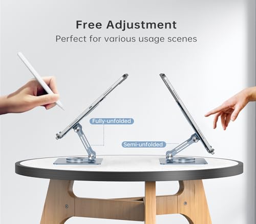 Orlian Tablet Stand Adjustable with 360° Swivel Base Aluminum Tablet Stand Holder for iPad/Samsung/iPad Pro Air Mini/Galaxy/Switch, Blue - color: Blue