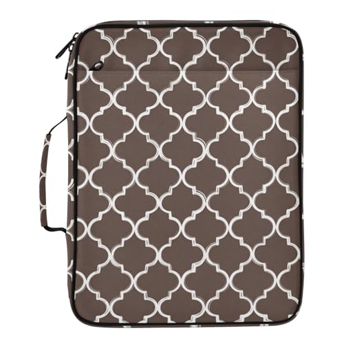 Brown Quatrefoil Accordion File Organizer Expanding File Folder Zipper Binder 3 Ring with Handle 500 Sheets Capacity Document Organizer Storage Bag Multi Pockets Design - color: Brown Quatrefoil