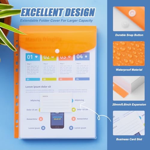 Binder Pocket Organizer Folders, 12 Pack Expandable Files Bag Plastic Envelopes Binder Folders with 11 Holes for 2/3/4 Ring Binder, Document Pouch with Snap Button and Label for School Office Home - color: Vertical-12 Pack