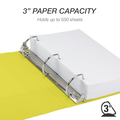 Samsill Durable 3 Inch Binder, D Ring Binder, Customizable Clear View Cover, Lemon Yellow, Holds 625 Pages - color: Yellow, size: 3 Inch