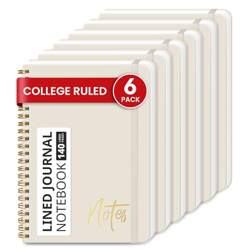 ZOTIA Lined Spiral Journal Notebook for Women, 6 Pack, A5 College Ruled Journals for Writing, Hardcover Notebooks for Work, Note taking and Office School Supplies,140 Pages, 6 Pcs - Grey Beige - color: C-Grey Beige-6 Pack