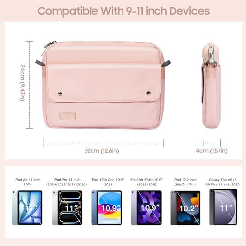 TiMOVO 9-11 Inch Tablet Sleeve Bag with Shoulder Strap Fits iPad 11-inch A16 2025, iPad 10th Gen. 10.9"/10.2", iPad Air 11/5th/4th Gen. 10.9", Galaxy Tab A9 Plus 11", Pink - color: Pink