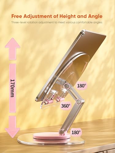 360 Degree Rotating Tablet Phone Holder Height Adjustable, Portable IPad Stand Transparent and Foldable, Adjustable Tablet Holder for iPad Air 5/4/Mini 6/Mini 5/10.2/Pro 12.9/Pro 11, Monitor, Black - color: Black