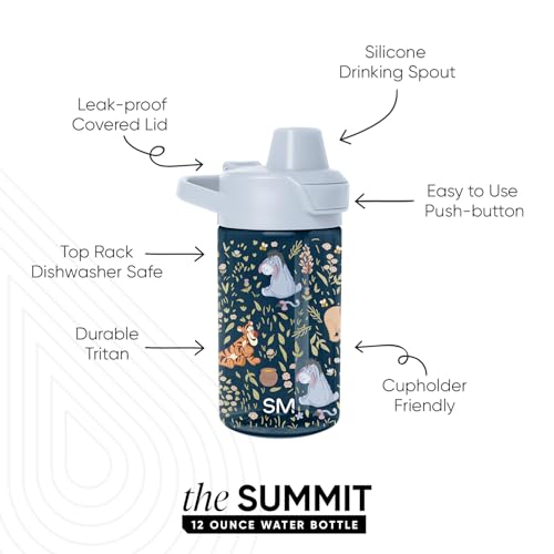Simple Modern Disney Kids Tritan Plastic Summit Water Bottle | 12 oz BPA-Free Cup with Covered Leak Proof Straw Lid for Girls, Toddlers | Winnie the Pooh Floral - color: Disney: Winnie the Pooh Floral, style: Covered Lid | 12oz