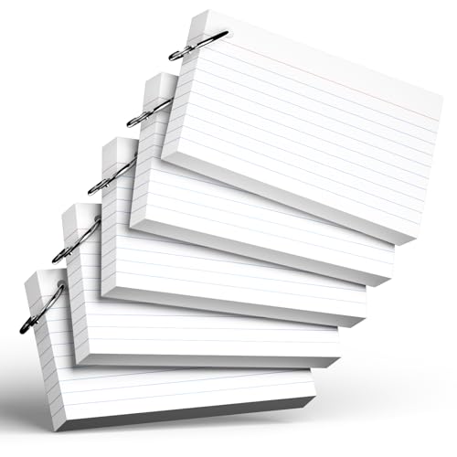 250 Count White Index Cards with Ring 3 x 5 Inch Heavyweight Ruled Index Cards, Flash Cards for School & Office Supplies and Home Organization, Durable Study To Do List Note Cards with Ruled Lines - color: White (Ring)