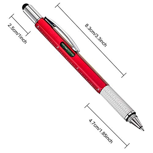 Zhanmai 8 Pcs 6 in 1 Multitool Pen Bulk Gift for Men Multi Tool Ballpoint Pen with Ruler Level Screwdriver Stylus Cool 20 Ink Refill Tool Gadget Birthday Christmas Stocking Stuffers for Adult (Red) - color: Red