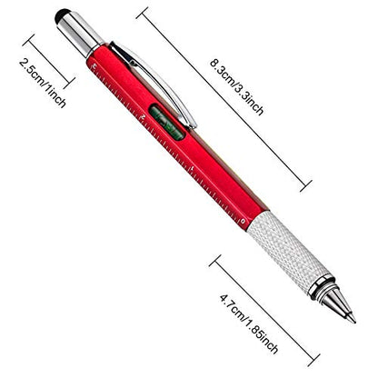 Zhanmai 8 Pcs 6 in 1 Multitool Pen Bulk Gift for Men Multi Tool Ballpoint Pen with Ruler Level Screwdriver Stylus Cool 20 Ink Refill Tool Gadget Birthday Christmas Stocking Stuffers for Adult (Red) - color: Red