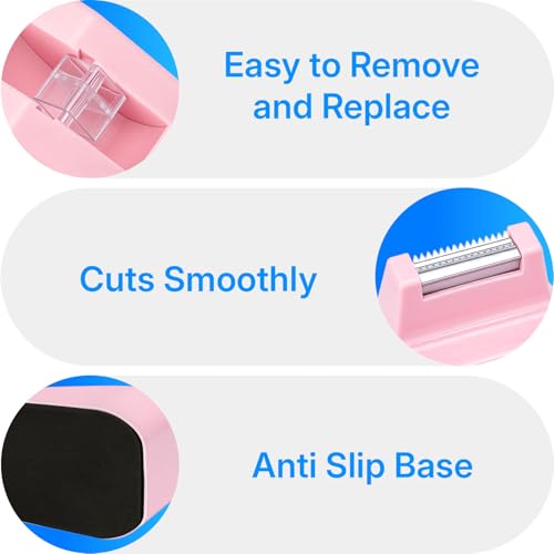 OWLKELA Lightweight Desktop Tape Dispenser, Non-Skid Base Tape with Dispenser, Ideal for Office, Home and School, 1 Pack Tape Holder with 8Pcs Transparent Tape, 0.71 Inch x 1000 Inches, Pink - color: Pink, size: 1 Pcs