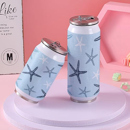T&H XHome Starfish 10oz Stainless Steel Tumbler with Lid & Straw-Double Wall Vacuum Insulated Travel Mug Starfish Coastal Marine Life Multi Blue Linen Water Bottle Coffee Beverage Drinks Cup - size: 10 Ounces