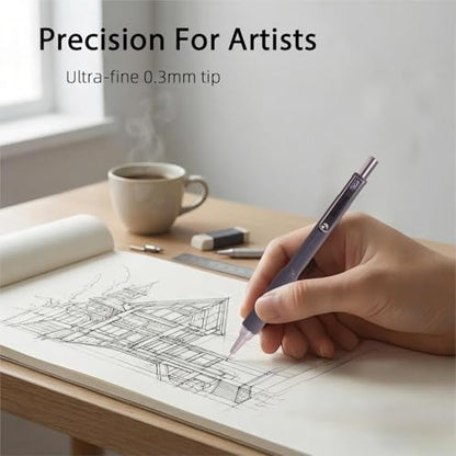 2 Pack 0.3 mm Metal Mechanical Pencils Set,Lead Drafting Pencil with 2 Tube Lead Refills for Art Writing, Sketching Drawing - size: 0.3mm