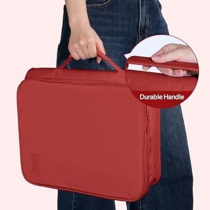 SUNEE Zippered Binder Bag with Handle, 2-Inch 3-Ring O-Ring, 500-Sheet Capacity, Includes Zip Pocket, 5-Tab Expanding File Folder, Multi-Pocket Organizer Binder for Middle School, Bright Red - color: Bright Red