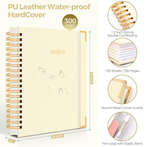 SKYDUE Notebooks for Work, 5 Subject Notebook with Dividers and Tabs, 8" x 10" College Ruled Notebook, 300 Pages Spiral Journal for Women, Green - color: Beige