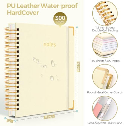 SKYDUE Notebooks for Work, 5 Subject Notebook with Dividers and Tabs, 8" x 10" College Ruled Notebook, 300 Pages Spiral Journal for Women, Green - color: Beige