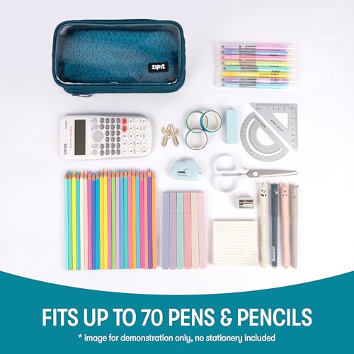 ZIPIT Half & Half Pencil Case, 3 Compartment Zipper Pouch for School, Stationery Bag for Teen Girls Boys and Adults, Teal - color: Teal
