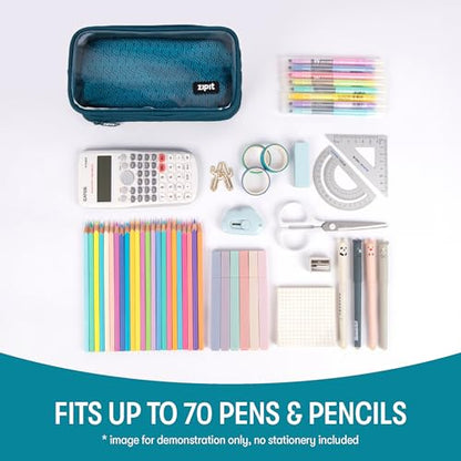 ZIPIT Half & Half Pencil Case, 3 Compartment Zipper Pouch for School, Stationery Bag for Teen Girls Boys and Adults, Teal - color: Teal