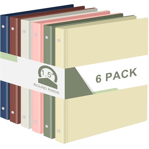 Fulmoon 6 Pack Plastic 3 Ring Binder Assorted Colors Economy Flexible Round Ring Presentation Binders with Pocket for Office School Meeting(1.5 Inch,Morandi Colors) - color: Boho Color, size: 1.5 Inch