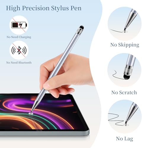 ChaoQ Stylus Pen for Touchscreen 6pcs 2-in-1 Stylus Pen for iPad iPhone | High Sensitivity and Precision Suitable for iPad iPhone Android Tablets and All Touch Screens - (Silver) - color: 6 Silver