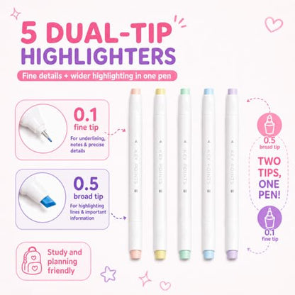 Small Cute Pink Standing Pencil Case with Supplies for Girls,Stand up Aesthetic Pouch,Pop up Bag Kawaii Kids Trendy School Stationery Set for Teens & Tweens,Back to School Gifts & College Essentials