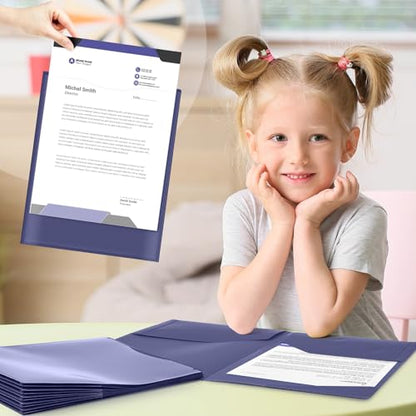 Henoyso 24 Pack Take Home Folders with 2 Pockets and Tabs, Plastic Classroom Communication Homework Folder School-to-Home with Clear Front Pocket for Students Parent Teacher Connector (Dark Blue) - color: Dark Purple