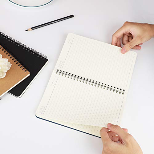 EUSOAR Students Ruled Spiral Notebook, A5 3 packs 5.5"X8.3" 120 Pages Lined Travel Writing Notebooks Journal, Memo Notepad Sketchbook, Students Office Business Diary Ruled Book Journal-3Colors - color: Black, Royal Blue, Kraft, size: 3 Packs