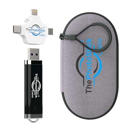 ThePhotoStick® Omni 128GB + Protective Case - Secure Photo & Video Backup and Transfer, Digital File Organization, USB & Multiport Connection for Phones, Tablets and Computers, Water Resistant Case - size: 128GB + Case