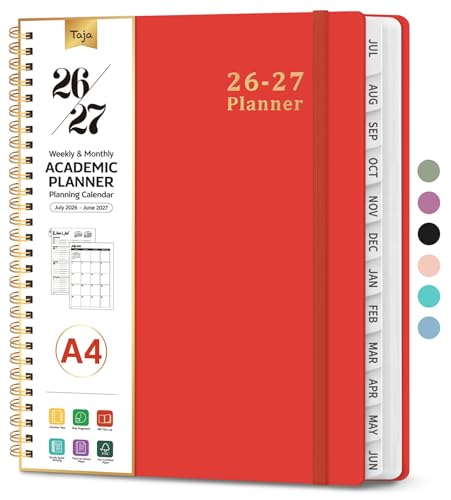 Planner 2026-2027, 8.5" x 11" Weekly and Monthly Academic Year Planner Calendar, July 2026 - June 2027, Hardcover Large School Planning Agenda With Tabs, Perfect for School & Office Supplies, A4, Tomato Red - color: K-Tomato Red, size: A4(8.5"x11")