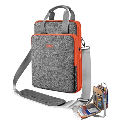 ZINZ Laptop Shoulder Bag 12.3-13 inch Case Sleeve, Expandable Handbag with Valuables Compartment Compatible with MacBook Air/Pro/Neo 13", iPad 12.9"/13"/11", Shockproof,Gray-Orange edge - color: Gray-orange Edge