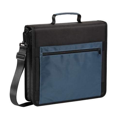 Oxford Zipper Binder with Pockets, 3 Inch Round Rings, Handle and Removable Shoulder Strap, 5-Tab Expanding File, Black & Navy (1006343)