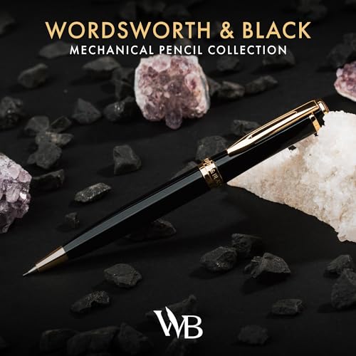 Wordsworth and Black Mechanical Pencil Graphite Lead- Stunning Luxury Metal Pencil, Black Lacquer 24K Gold Finish, 0.7mm Led, Best Gift Set for Men & Women, Professional Executive Office Pencils - color: Black Gold