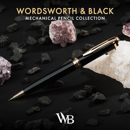 Wordsworth and Black Mechanical Pencil Graphite Lead- Stunning Luxury Metal Pencil, Black Lacquer 24K Gold Finish, 0.7mm Led, Best Gift Set for Men & Women, Professional Executive Office Pencils - color: Black Gold