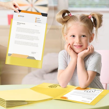 Henoyso 24 Pcs School to Home Folder with Pocket Plastic Heavy Duty Clipboard Folder with Clear Front Pocket Homework Take Home Folders for School Students Parent Teacher Communication(Yellow) - color: Yellow