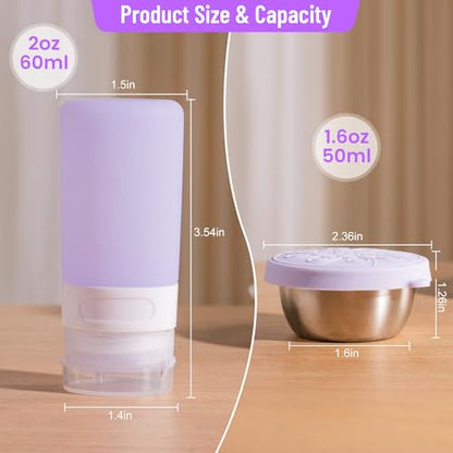 MICEBAY 8-Pack Salad Dressing Container To Go, 2-oz Silicone Small Condiment Squeeze Bottles and 1.6 oz Stainless Steel Sauce Containers Cups, Leakproof Condiment Containers with Lids for Lunch Box - color: Purple, size: 2-oz