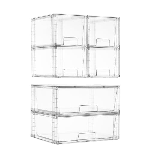 Vtopmart 6pack Easily Assemble Clear Storage Dawers - style: 2 Wide+4 Medium