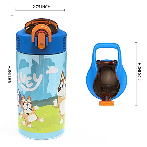 Zak Designs Bluey Kids Water Bottle Durable Plastic Spout Cover and Built-in Carrying Loop, Leak-Proof Water Design for Travel, (16oz, 2pc Set), 2pk - color: Bluey Bottle 2pk