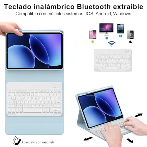 IVEOPPE Keyboard Case for Xiaomi Pad 8/8 Pro/Pad 7/7 Pro 11.2 Inch | Magnetic Detachable Bluetooth Connection,Pencil Holder,Stain-Resistant Full Protective Cover, Rechargeable, Blue - color: Sky Blue(Non-Backlit Keyboard)