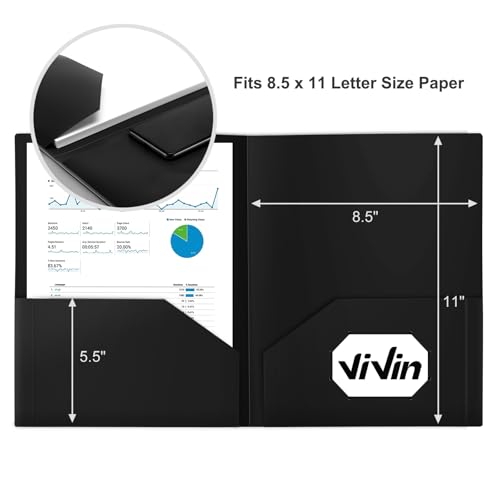 ViVin 60-Pack Black Plastic Folders with Pockets, 8.5 x 11 Inch Letter Size, Modern Style, 2 Pocket Folders for School, Home, Office - color: Black, size: 60 PACK