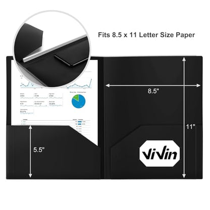 ViVin 60-Pack Black Plastic Folders with Pockets, 8.5 x 11 Inch Letter Size, Modern Style, 2 Pocket Folders for School, Home, Office - color: Black, size: 60 PACK