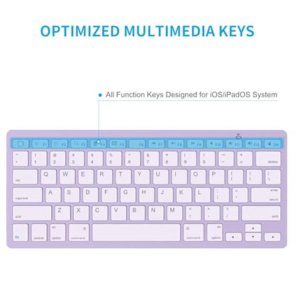 OMOTON Ultra-Slim Bluetooth Keyboard for iPad 11th/10th/9th/8th/7th, iPad Pro/Air/Mini and iPhone Series, Wireless iOS Keyboard with 12 Multimedia Keys for Office, Home, Travel, School, Purple - color: Purple