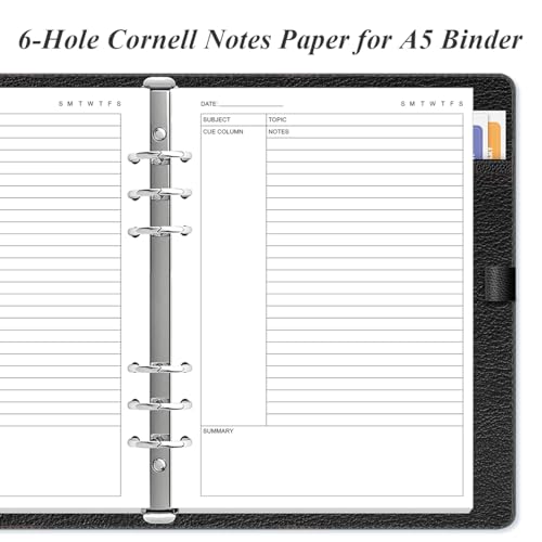 Cornell Notes Filler Paper for A5 Binder - 6 Hole Cornell Notes Refills Paper, 50 Sheets/100 Pages, 100gsm, White, 5.8'' x 8.5'' - size: 1-Pack, style: 6-Hole