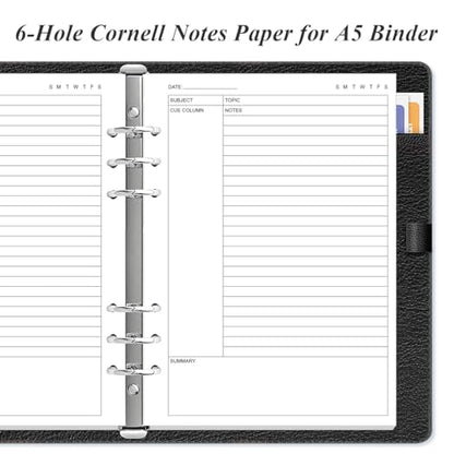 Cornell Notes Filler Paper for A5 Binder - 6 Hole Cornell Notes Refills Paper, 50 Sheets/100 Pages, 100gsm, White, 5.8'' x 8.5'' - size: 1-Pack, style: 6-Hole