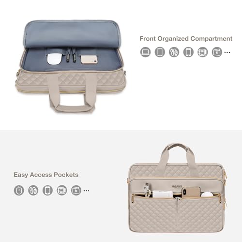 MOSISO 13-14 inch Laptop Bag, Laptop Briefcase Messenger Compatible with MacBook Neo 13 inch/Air 13.6/13 /Pro 13/14, Square Quilted Computer Bag Work Office Business with 3 Pockets&Strap, Taupe Brown - color: Taupe Brown, size: 13.3 inch
