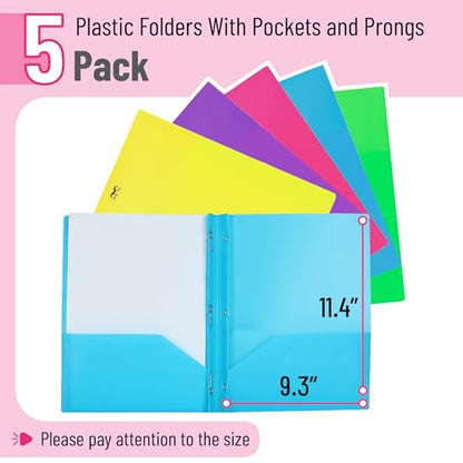 Mr. Pen- Plastic Folders with Pockets and Prongs, 5 Pack, Letter Size | Flexible Plastic Folders with Prongs - color: Bright Colors, size: 5 Pack