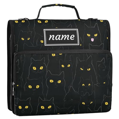 Kcldeci Personalized Zipper Binder 3 Ring，Black Cat Custom Zipper Binder Organizer 1.5inch for School and Office Expanding File Folder - color: E5