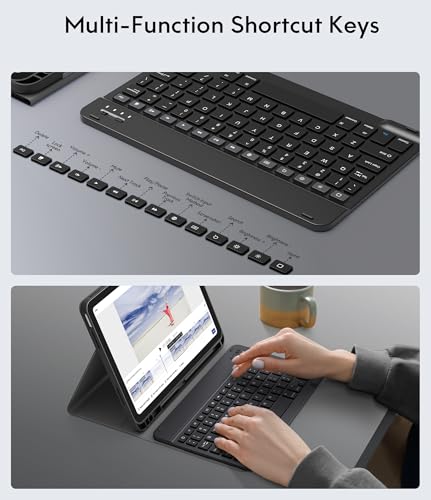 CHESONA Keyboard Case for iPad A16 11th/10th Gen, Black | Detachable Wireless Keyboard, Multi-Angle Folio Stand, Built-in Pencil Holder, Thin & Lightweight Design - color: Black