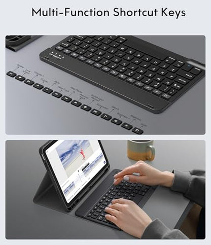 CHESONA Keyboard Case for iPad A16 11th/10th Gen, Black | Detachable Wireless Keyboard, Multi-Angle Folio Stand, Built-in Pencil Holder, Thin & Lightweight Design - color: Black