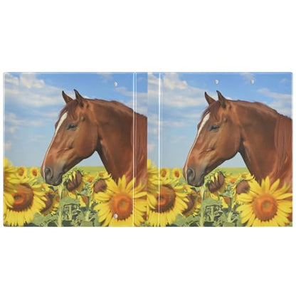 Fustylead Beautiful Horse in Sunflower Field and Blue Sky 3 Ring Binder, D-Rings 1.5" Hardcover Folder, Fits 200 Sheets of A4 Paper, Durable Clipboard & Clean View with Inside Pockets for School Home - size: 12.4x10.63x2.36 Inch-2 Pack