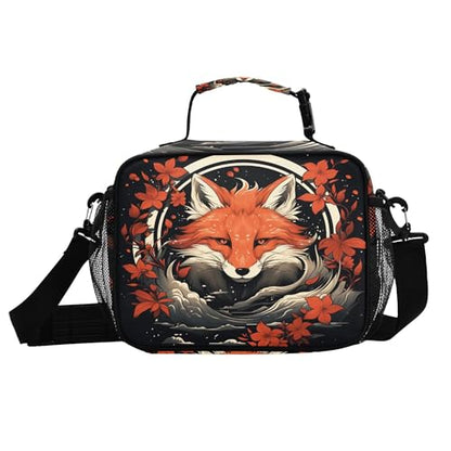 MNSRUU Student Lunch Bag Fox and Flowers Insulated DinnerTotes Picnic Bag Lunch Box with Adjustable Shoulder Strap for Teen Kids Adults - color: Fox I 3299