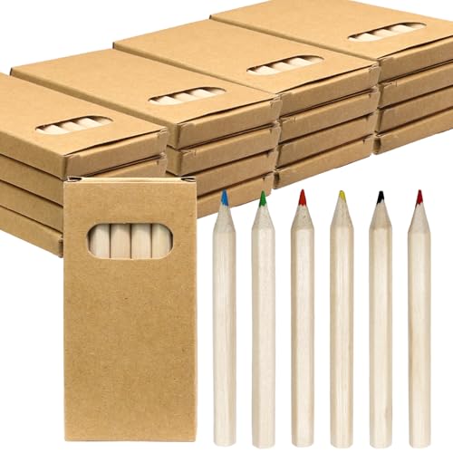 Zorfeter 25 Pack 3.5 Inch Mini Colored Pencils, 6 Per Pack (150PCS) | Portable Short Fat, Pre-Sharpened Bulk, 6 Colors, For Painting/Classroom School Supplies